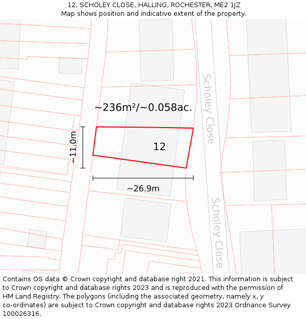 12, SCHOLEY CLOSE, HALLING, ROCHESTER, ME2 1JZ: Plot and title map