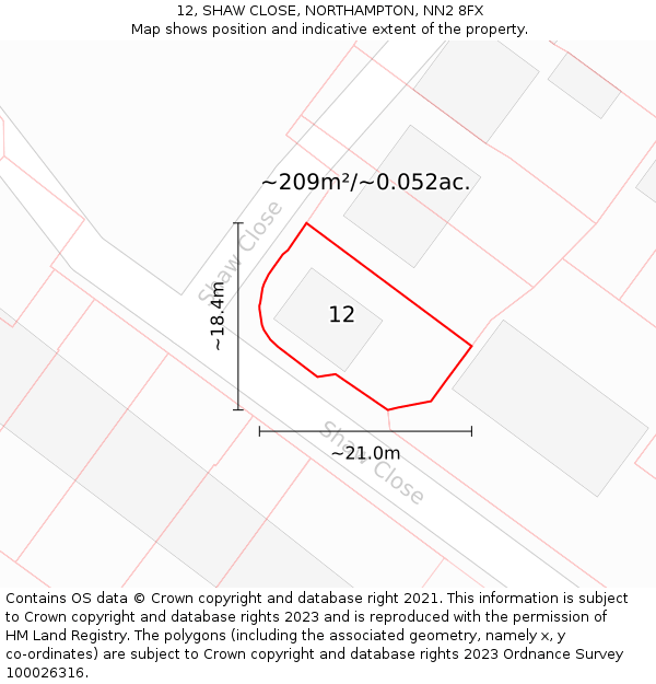 12, SHAW CLOSE, NORTHAMPTON, NN2 8FX: Plot and title map