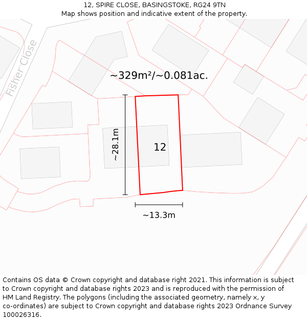 12, SPIRE CLOSE, BASINGSTOKE, RG24 9TN: Plot and title map
