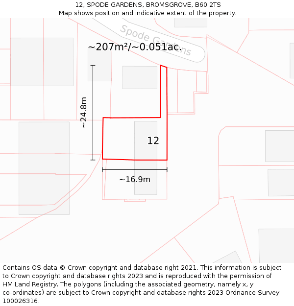 12, SPODE GARDENS, BROMSGROVE, B60 2TS: Plot and title map