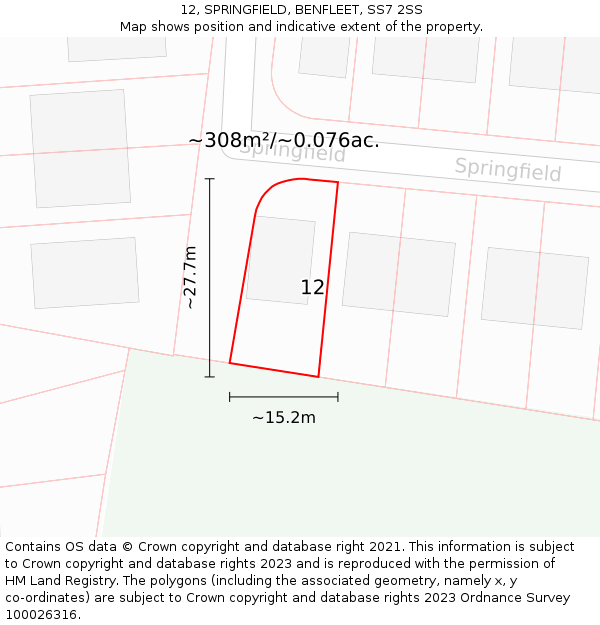 12, SPRINGFIELD, BENFLEET, SS7 2SS: Plot and title map