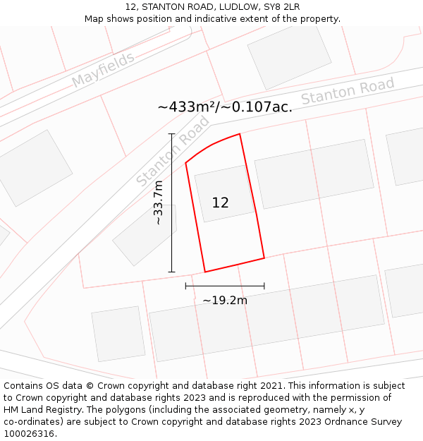 12, STANTON ROAD, LUDLOW, SY8 2LR: Plot and title map