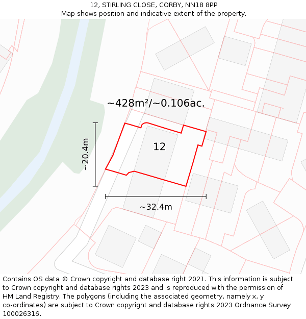 12, STIRLING CLOSE, CORBY, NN18 8PP: Plot and title map