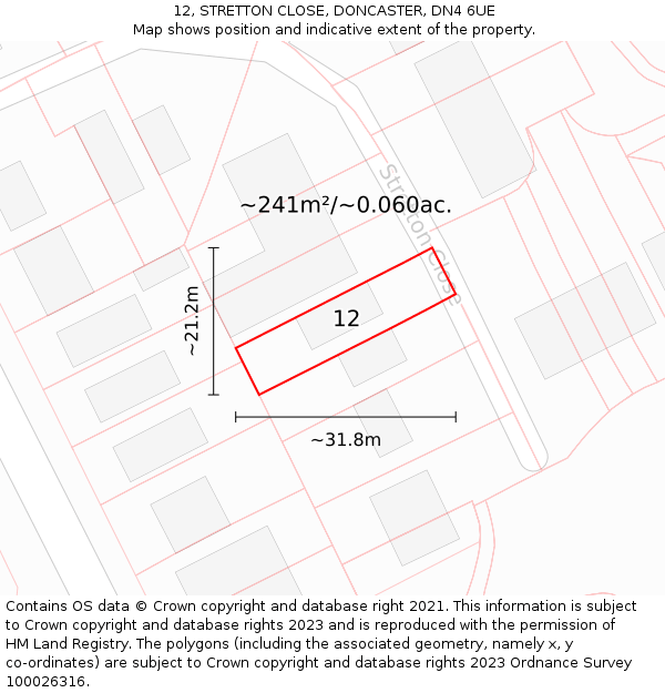 12, STRETTON CLOSE, DONCASTER, DN4 6UE: Plot and title map