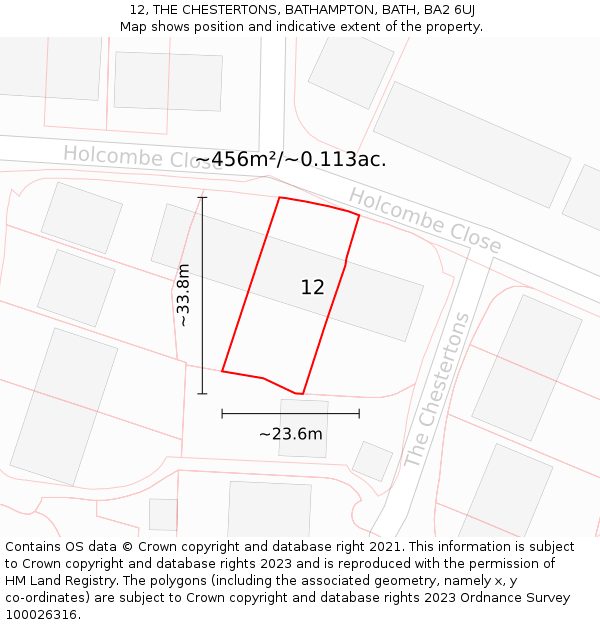 12, THE CHESTERTONS, BATHAMPTON, BATH, BA2 6UJ: Plot and title map