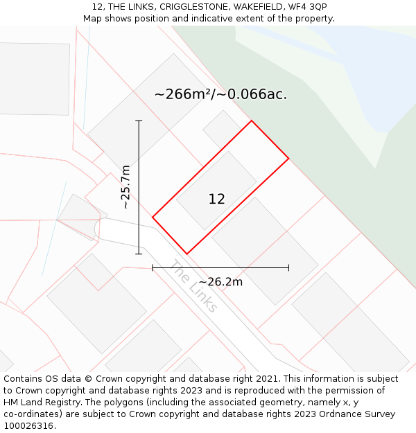 12, THE LINKS, CRIGGLESTONE, WAKEFIELD, WF4 3QP: Plot and title map