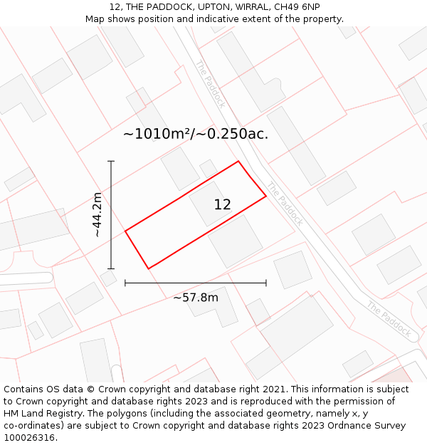 12, THE PADDOCK, UPTON, WIRRAL, CH49 6NP: Plot and title map