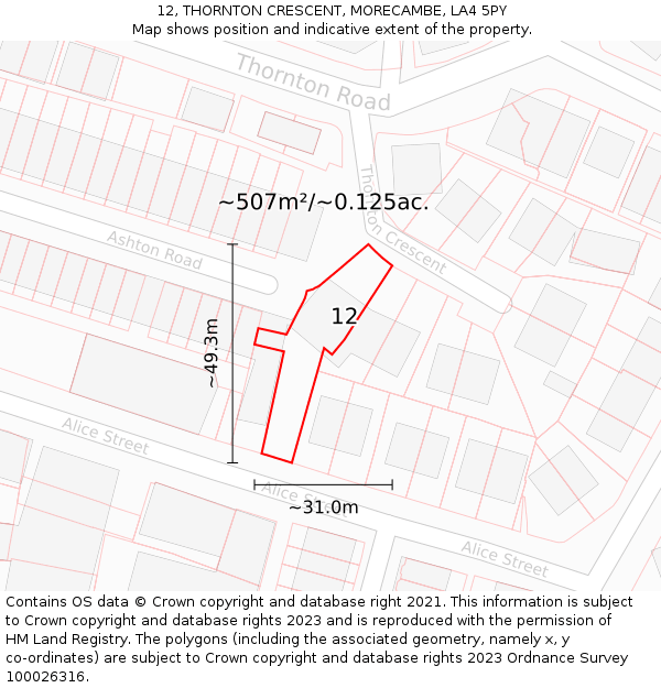 12, THORNTON CRESCENT, MORECAMBE, LA4 5PY: Plot and title map