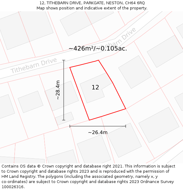 12, TITHEBARN DRIVE, PARKGATE, NESTON, CH64 6RQ: Plot and title map
