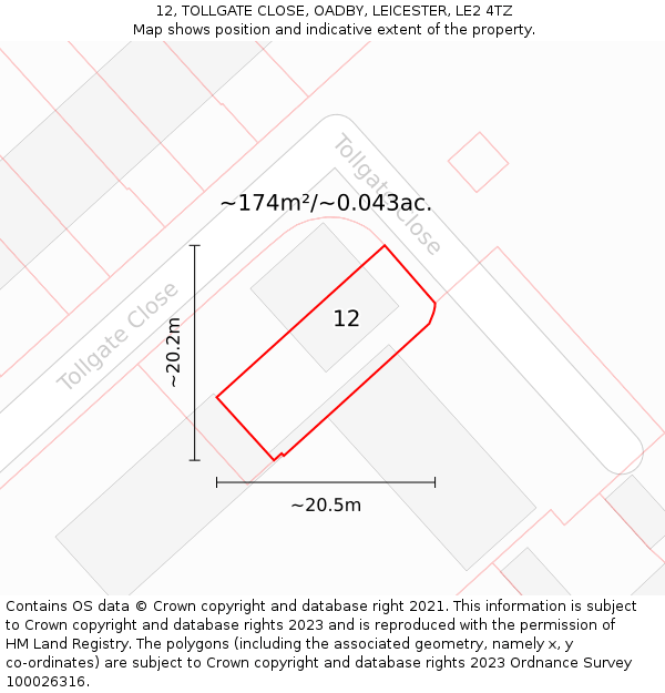 12, TOLLGATE CLOSE, OADBY, LEICESTER, LE2 4TZ: Plot and title map
