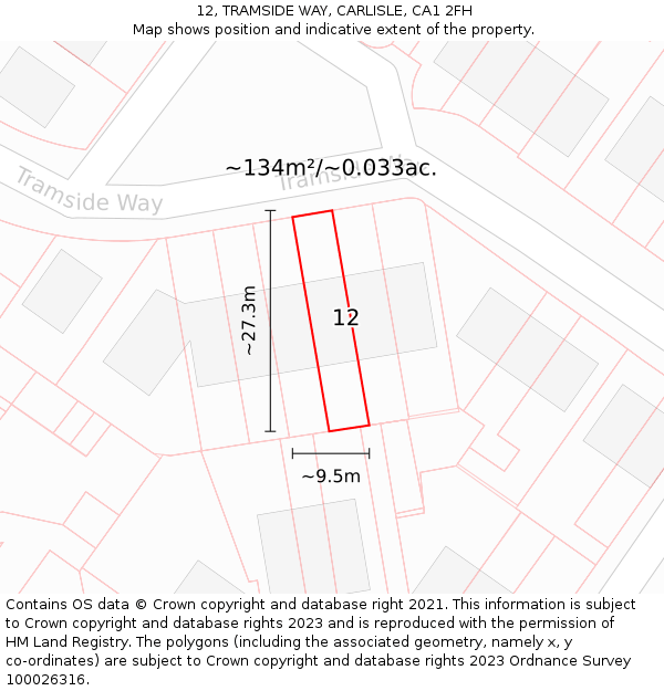 12, TRAMSIDE WAY, CARLISLE, CA1 2FH: Plot and title map