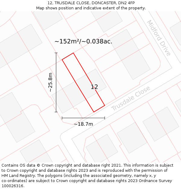 12, TRUSDALE CLOSE, DONCASTER, DN2 4FP: Plot and title map