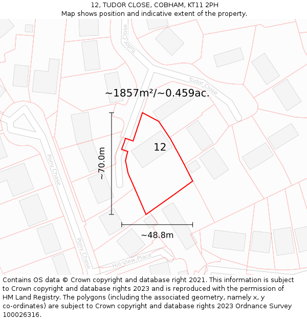 12, TUDOR CLOSE, COBHAM, KT11 2PH: Plot and title map