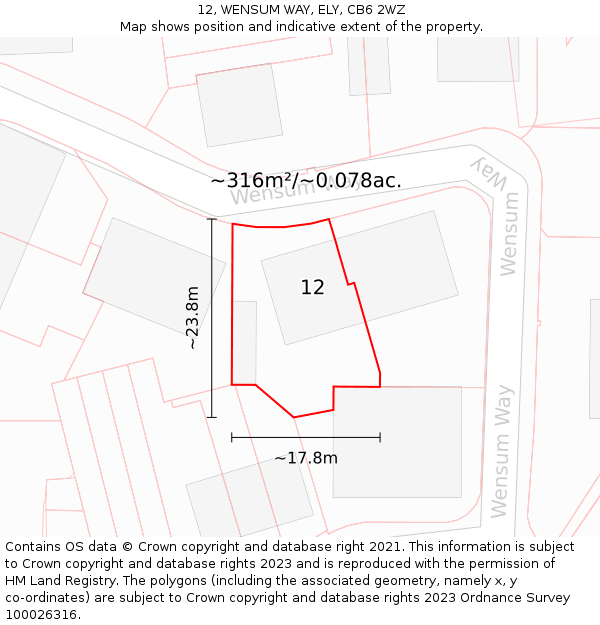12, WENSUM WAY, ELY, CB6 2WZ: Plot and title map