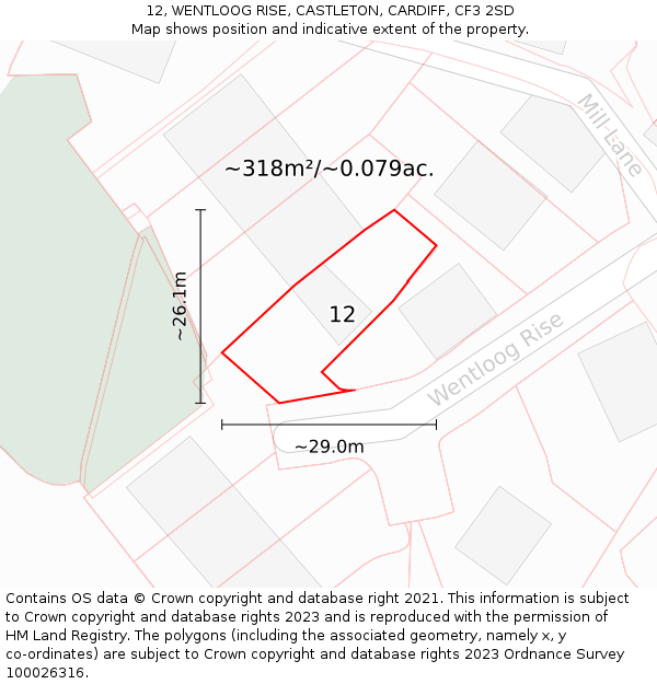 12, WENTLOOG RISE, CASTLETON, CARDIFF, CF3 2SD: Plot and title map
