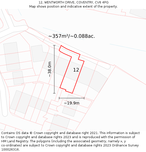 12, WENTWORTH DRIVE, COVENTRY, CV6 4PG: Plot and title map