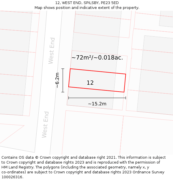 12, WEST END, SPILSBY, PE23 5ED: Plot and title map