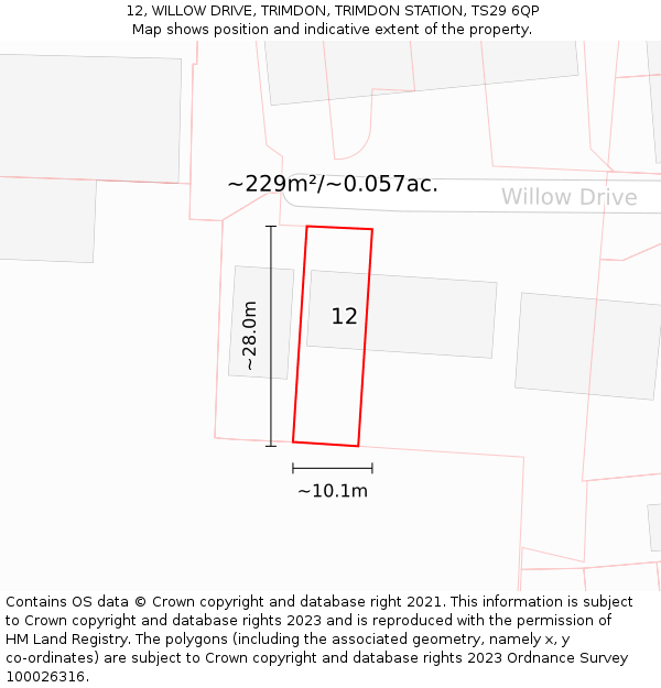 12, WILLOW DRIVE, TRIMDON, TRIMDON STATION, TS29 6QP: Plot and title map