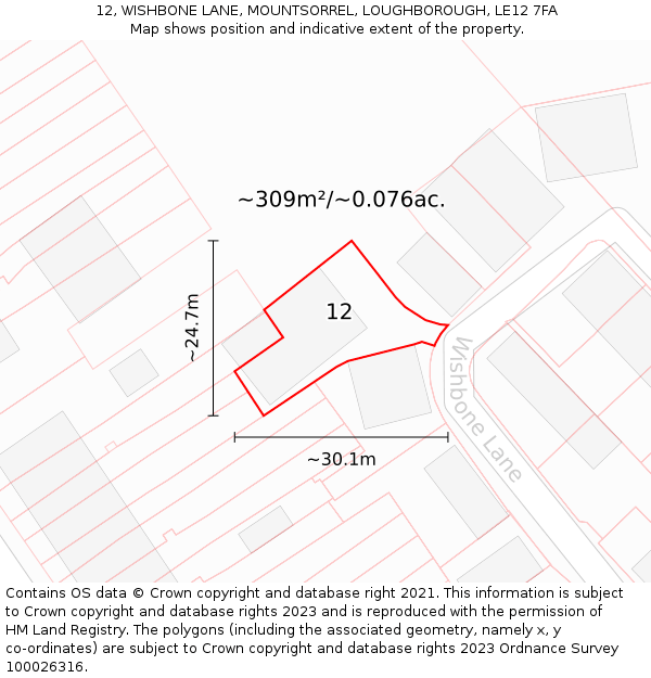 12, WISHBONE LANE, MOUNTSORREL, LOUGHBOROUGH, LE12 7FA: Plot and title map