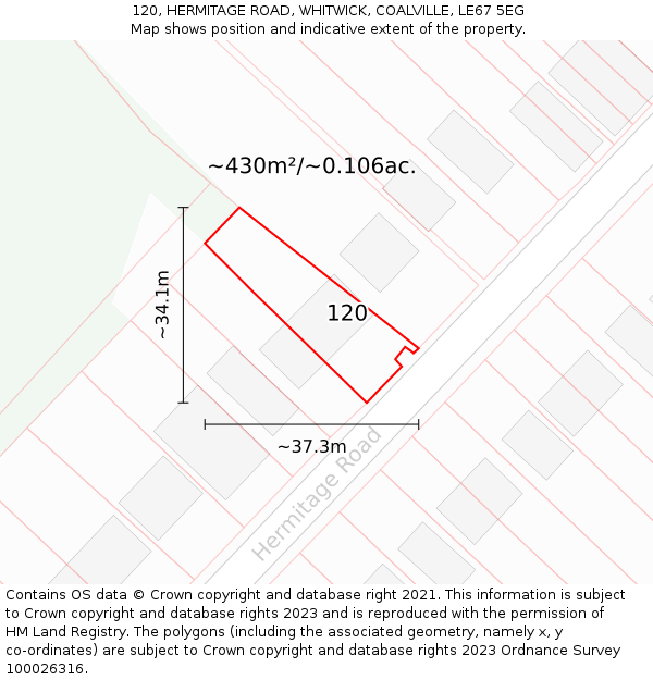 120, HERMITAGE ROAD, WHITWICK, COALVILLE, LE67 5EG: Plot and title map