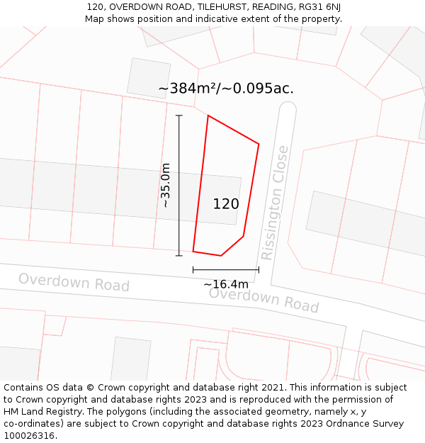 120, OVERDOWN ROAD, TILEHURST, READING, RG31 6NJ: Plot and title map