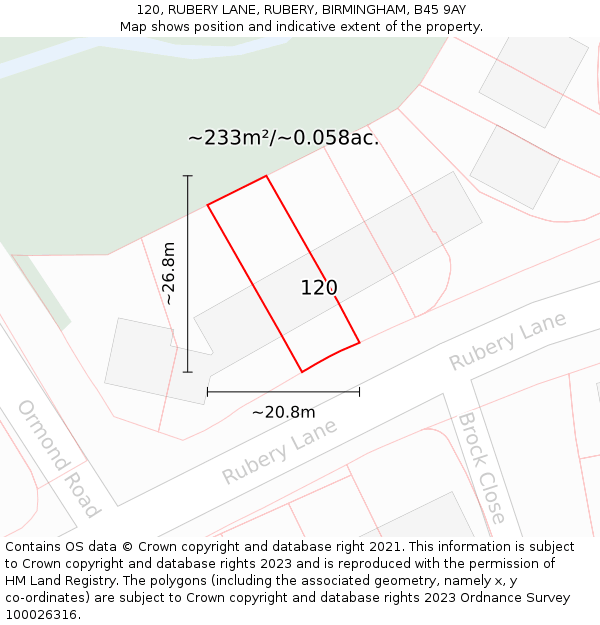 120, RUBERY LANE, RUBERY, BIRMINGHAM, B45 9AY: Plot and title map