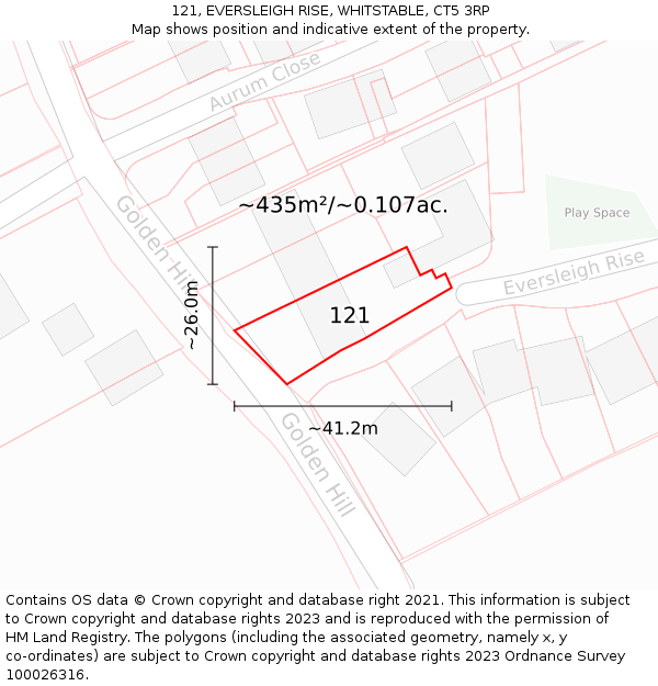 121, EVERSLEIGH RISE, WHITSTABLE, CT5 3RP: Plot and title map