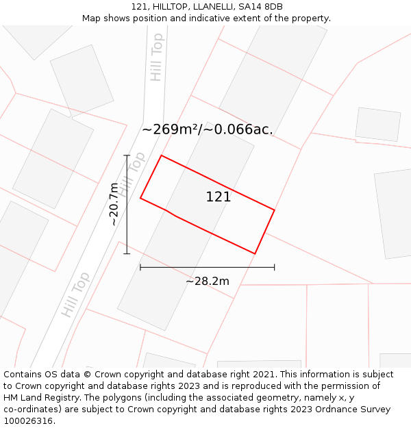 121, HILLTOP, LLANELLI, SA14 8DB: Plot and title map