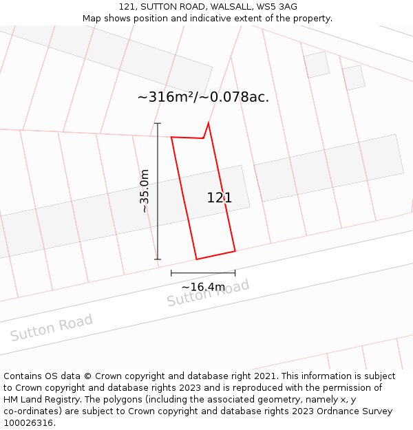 121, SUTTON ROAD, WALSALL, WS5 3AG: Plot and title map
