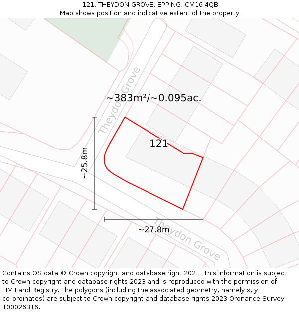 121, THEYDON GROVE, EPPING, CM16 4QB: Plot and title map