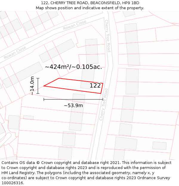 122, CHERRY TREE ROAD, BEACONSFIELD, HP9 1BD: Plot and title map