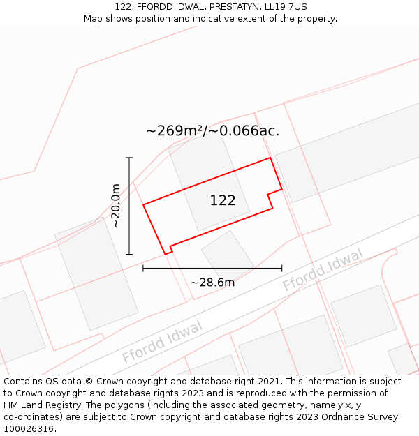 122, FFORDD IDWAL, PRESTATYN, LL19 7US: Plot and title map