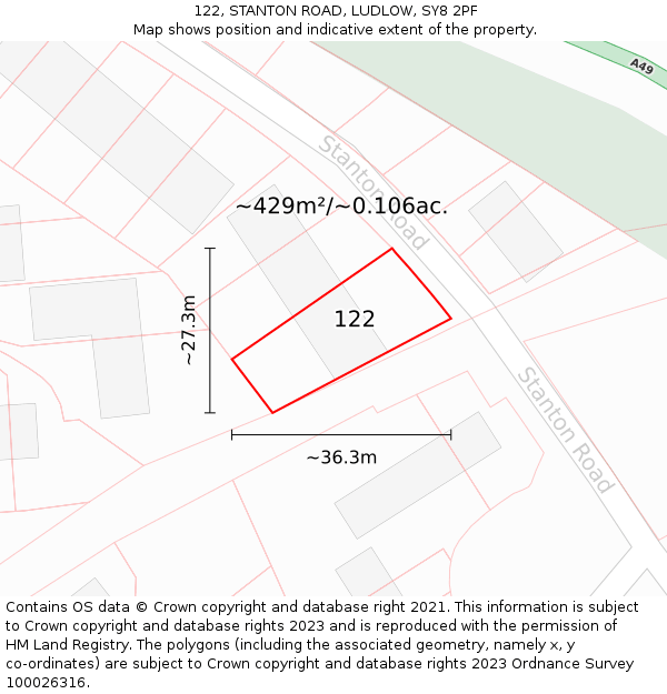 122, STANTON ROAD, LUDLOW, SY8 2PF: Plot and title map