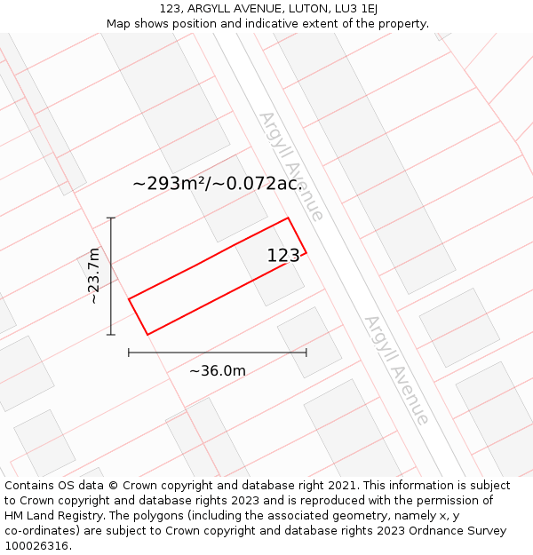 123, ARGYLL AVENUE, LUTON, LU3 1EJ: Plot and title map