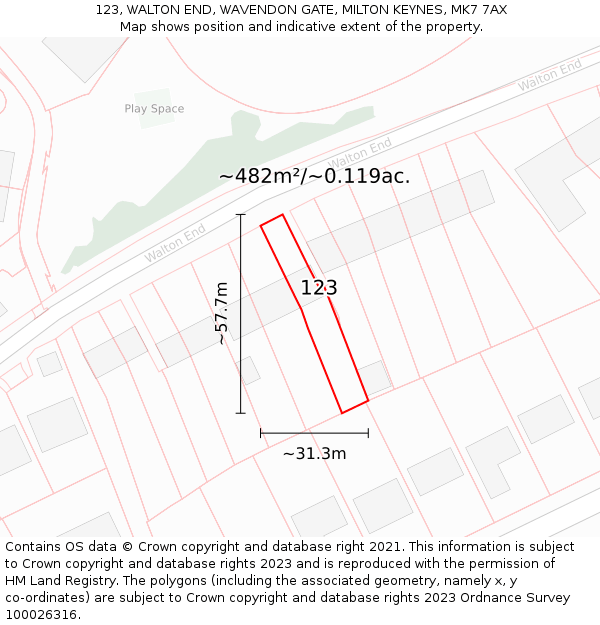 123, WALTON END, WAVENDON GATE, MILTON KEYNES, MK7 7AX: Plot and title map