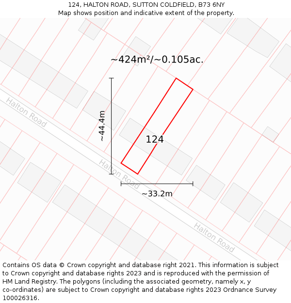 124, HALTON ROAD, SUTTON COLDFIELD, B73 6NY: Plot and title map