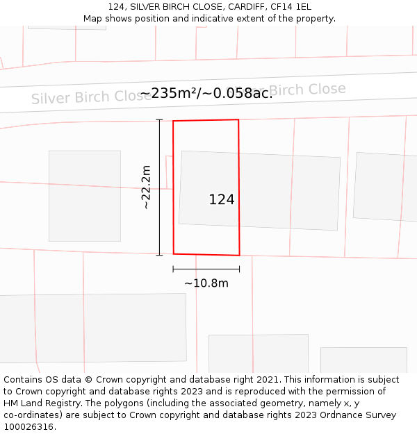124, SILVER BIRCH CLOSE, CARDIFF, CF14 1EL: Plot and title map