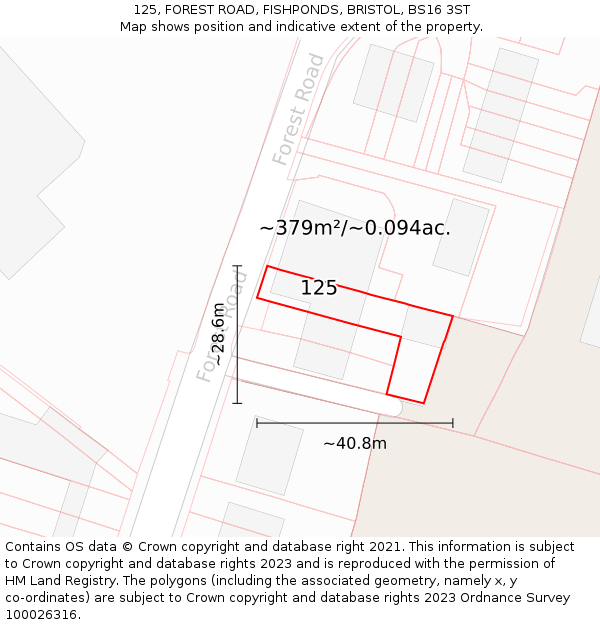 125, FOREST ROAD, FISHPONDS, BRISTOL, BS16 3ST: Plot and title map