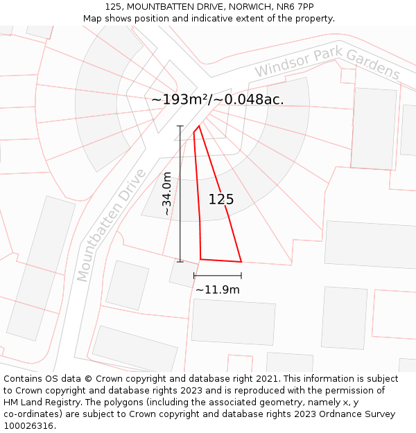 125, MOUNTBATTEN DRIVE, NORWICH, NR6 7PP: Plot and title map