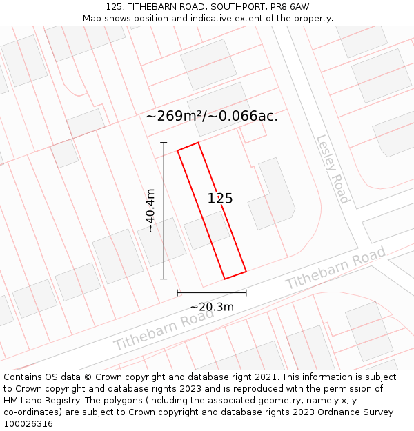 125, TITHEBARN ROAD, SOUTHPORT, PR8 6AW: Plot and title map