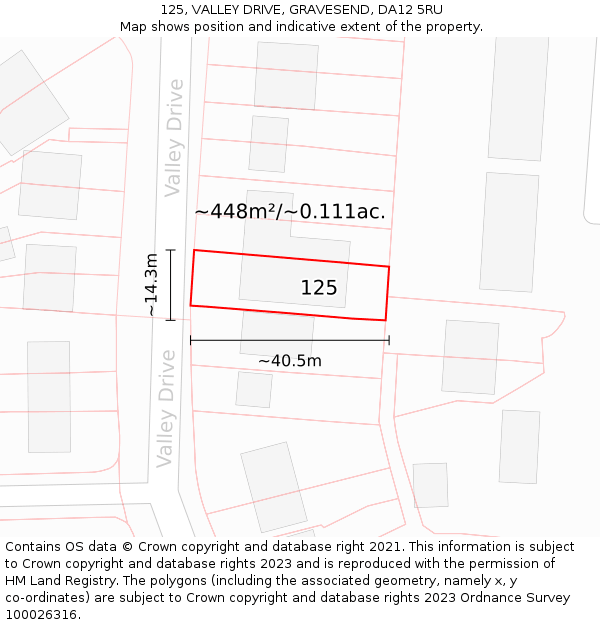 125, VALLEY DRIVE, GRAVESEND, DA12 5RU: Plot and title map