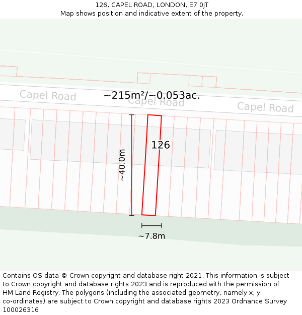 126, CAPEL ROAD, LONDON, E7 0JT: Plot and title map