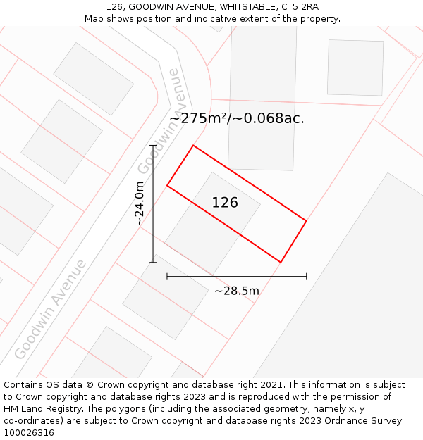 126, GOODWIN AVENUE, WHITSTABLE, CT5 2RA: Plot and title map