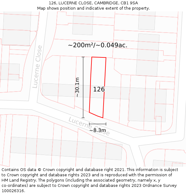 126, LUCERNE CLOSE, CAMBRIDGE, CB1 9SA: Plot and title map