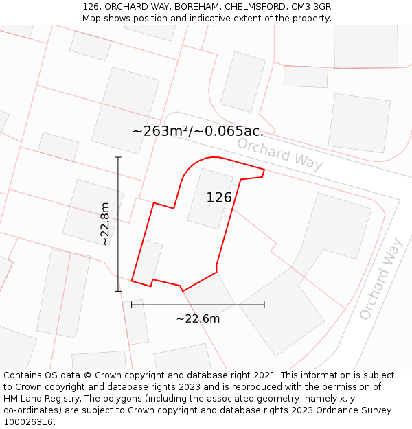 126, ORCHARD WAY, BOREHAM, CHELMSFORD, CM3 3GR: Plot and title map