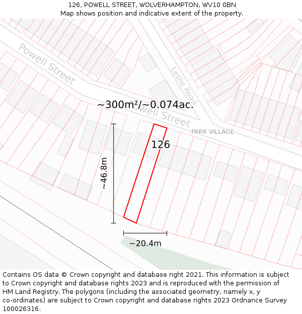 126, POWELL STREET, WOLVERHAMPTON, WV10 0BN: Plot and title map