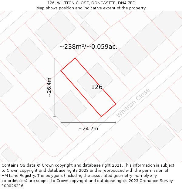 126, WHITTON CLOSE, DONCASTER, DN4 7RD: Plot and title map