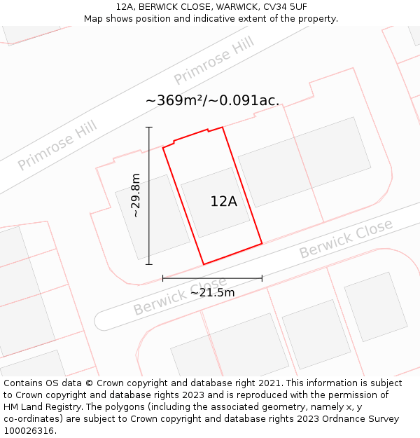12A, BERWICK CLOSE, WARWICK, CV34 5UF: Plot and title map