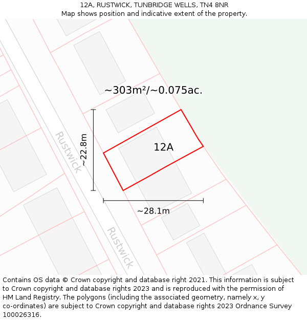 12A, RUSTWICK, TUNBRIDGE WELLS, TN4 8NR: Plot and title map