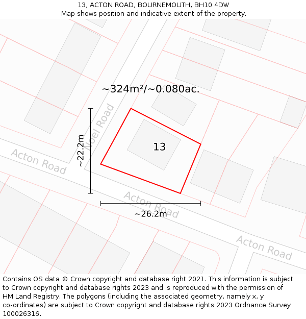 13, ACTON ROAD, BOURNEMOUTH, BH10 4DW: Plot and title map